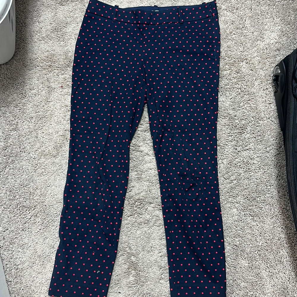 J Crew Navy Pink Polka Dot Winnie Printed Capri Stretch Pants